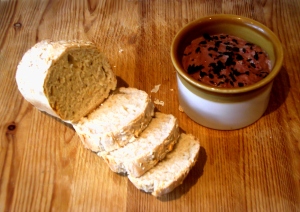 Mini loaf of bread with liver and mushroom pate