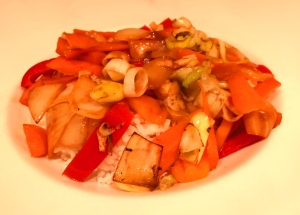 Day 15 supper: Red pepper and carrot stir-fry with rice