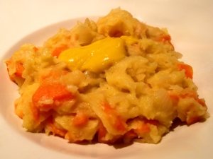 Day 19 supper: Hutspot (onion-and-carrot mash)