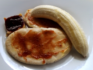 Day 30 lunch: Buttered pitta bread with strawberry jam